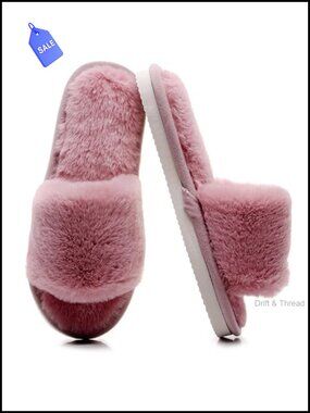 Women's Ultra-Soft Fuzzy Open Toe Cushioned Slippers Faux Fur Slip-On